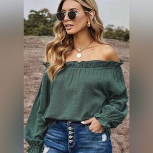 Boho Ruffled off the shoulder blouse with ruffled trim